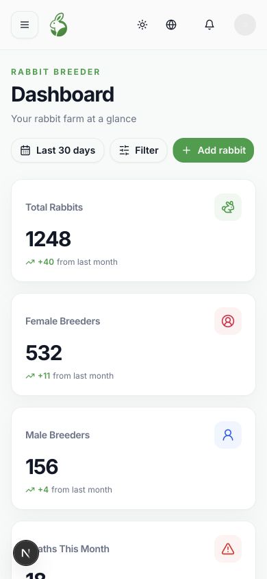 RabbitBreeder mobile dashboard