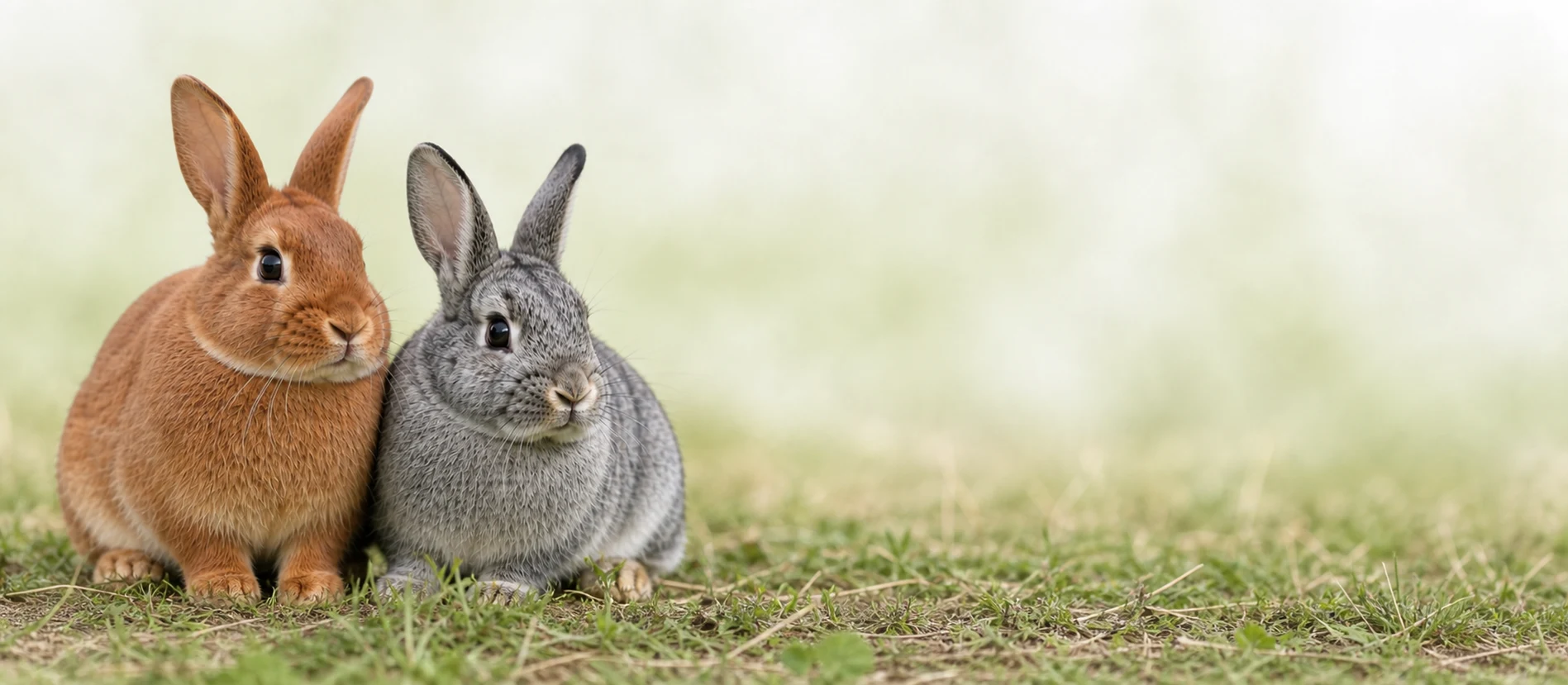 A Fauve de Bourgogne rabbit and a Standard Chinchilla rabbit
